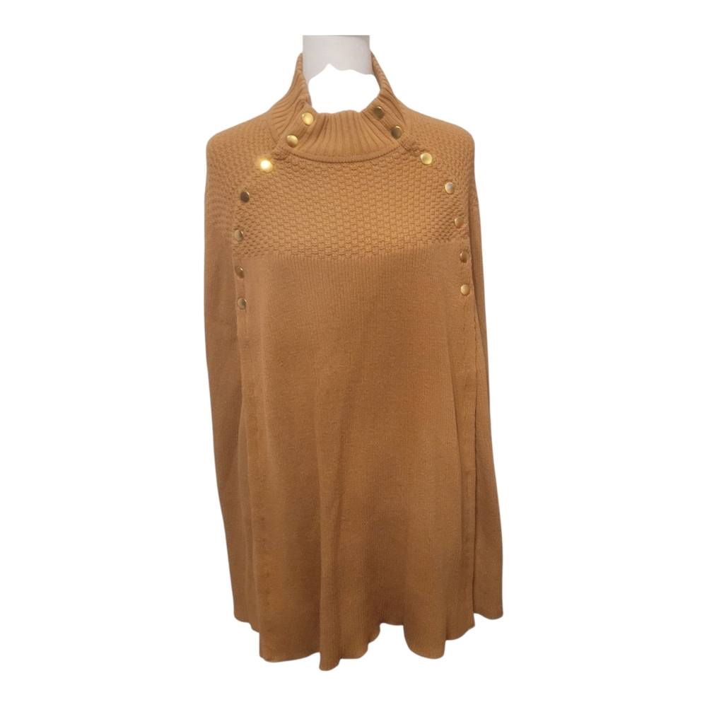 G.I.L.I. Tan Sweater Cape Poncho  Gold Button Snaps Detail‎ M/L